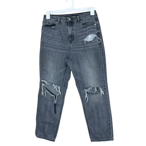 American‎ Eagle Gray Distressed Mom Jeans Size 10 short - Picture 1 of 10